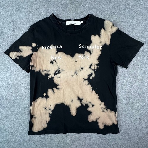 Proenza Schouler White Label T-Shirt Womens Medium Black Bleach Tie Dye Logo