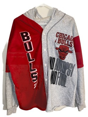 VTG 90s Chicago Bulls No Autopsy No Foul Hooded Baseball Jersey Shirt Mens L XL