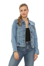 Womens Basic Denim Crop Jacket Vintage Wash Look Stretch Full Sleeve Jean Coat
