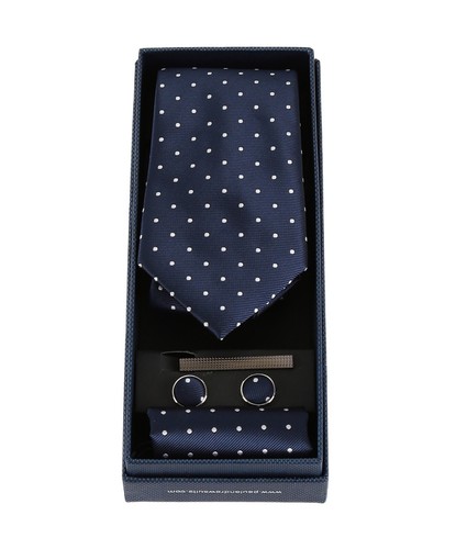 Conjunto de 4 piezas de accesorios para el cuello con gemelos y corbata a lunares para hombre - Imagen 10 de 22