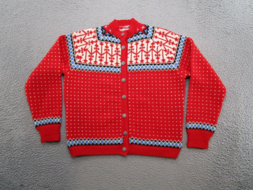 Vintage Viking Knit Norway Made Wool Nordic Fair Isle Cardigan Sweater Size M
