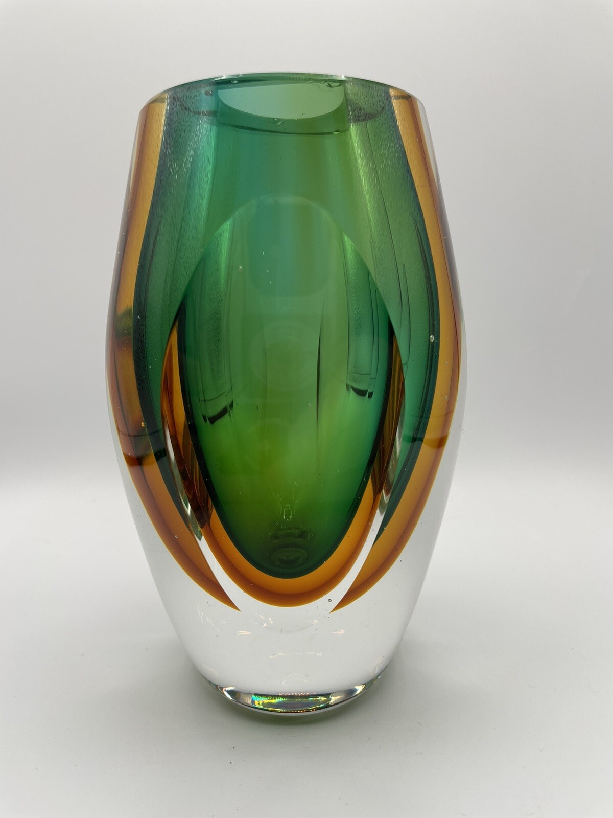 Vintage Murano Sommerso Vase Emerald Tangerine 5.5” Faceted eBay