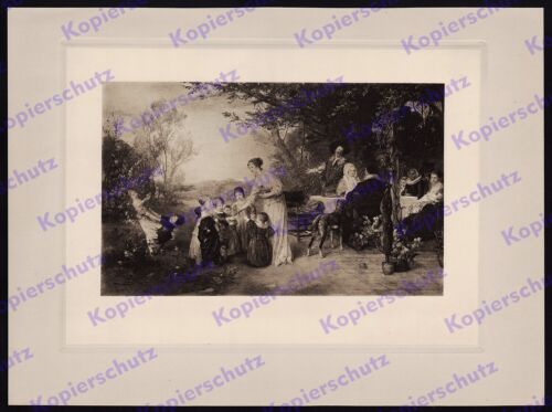 Kaulbach scène de jardin Renaissance poésie pour enfants chiot Falstaff historicisme 1879 - Photo 1/2
