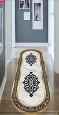 Oval Gold Frame Marble Floor Washable Non-Slip Decorative Multipurpose Rug
