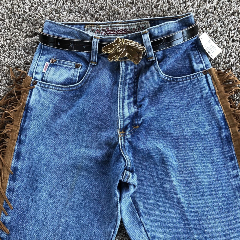 Винтажные женские джинсы JouJou размер 5/6 из искусственной замши с боковой бахромой ковбойские вестерн - Изображение 2 из 4
