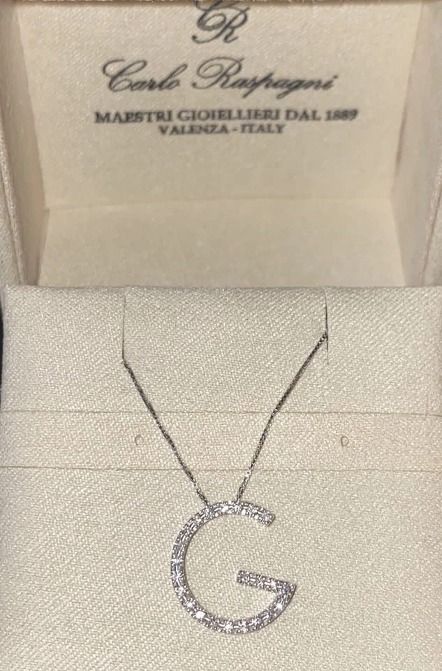 Halskette IN Oro Weiß 18kt. Anhänger Schreiben " G " mit Diamanten Natürliche - Bild 2 von 4