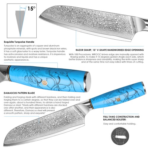 Santoku Messer Damastmesser Fischmesser mit Geschenkbox aus VG-10 Damaststahl - Bild 4 von 12