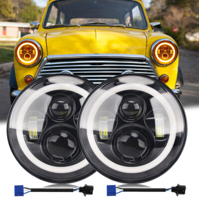 2x E24 7 Zoll LED Scheinwerfer Abblendlicht Fernlicht für Austin Mini Cooper MG