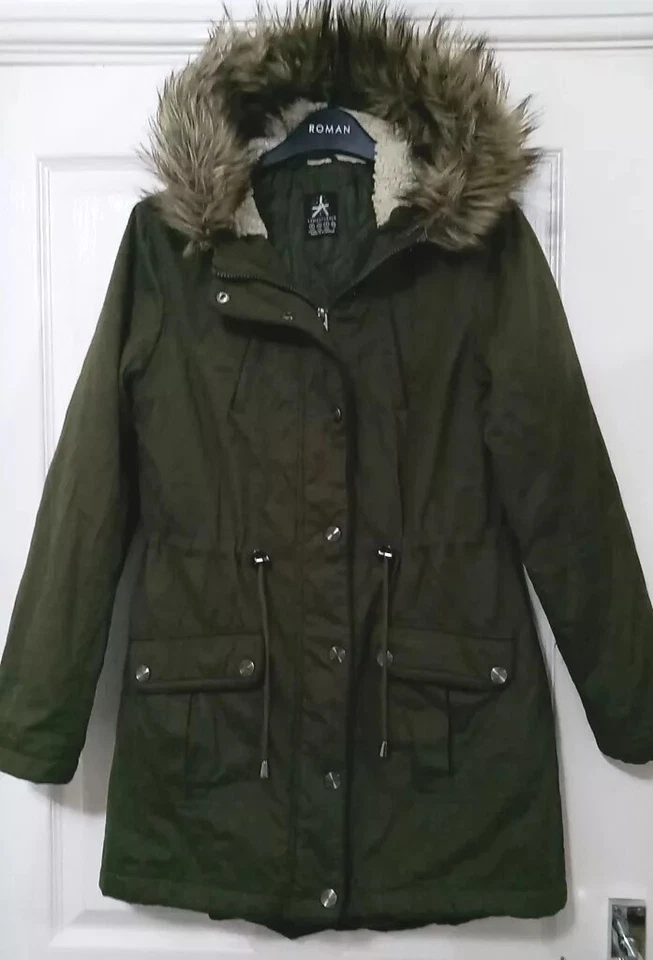 Atmosphere Khaki Padded Parka Coat Size 8 - Image 2 of 4