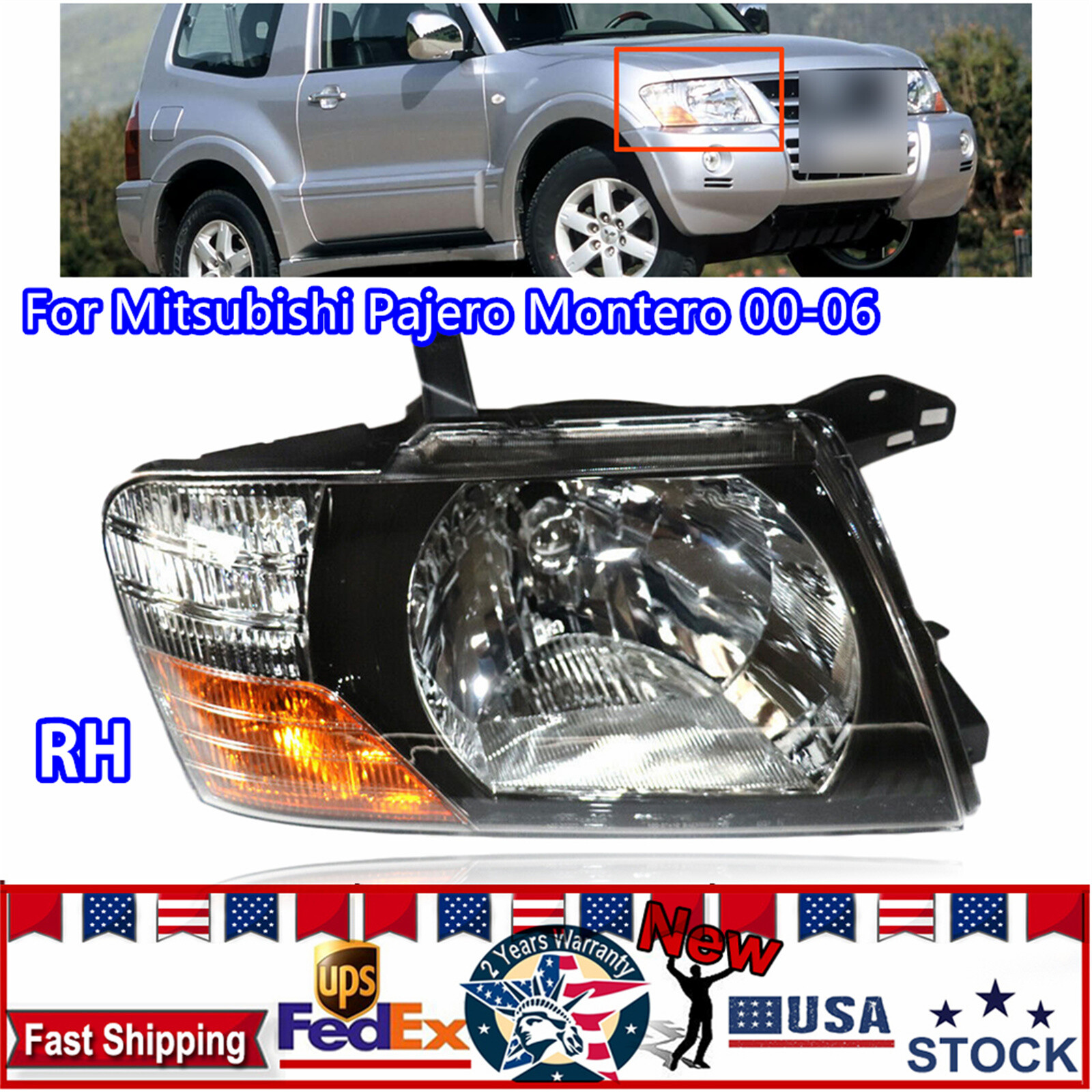 Right Headlight Assembly Passenger Side For 2000-2006 Mitsubishi Pajero Montero