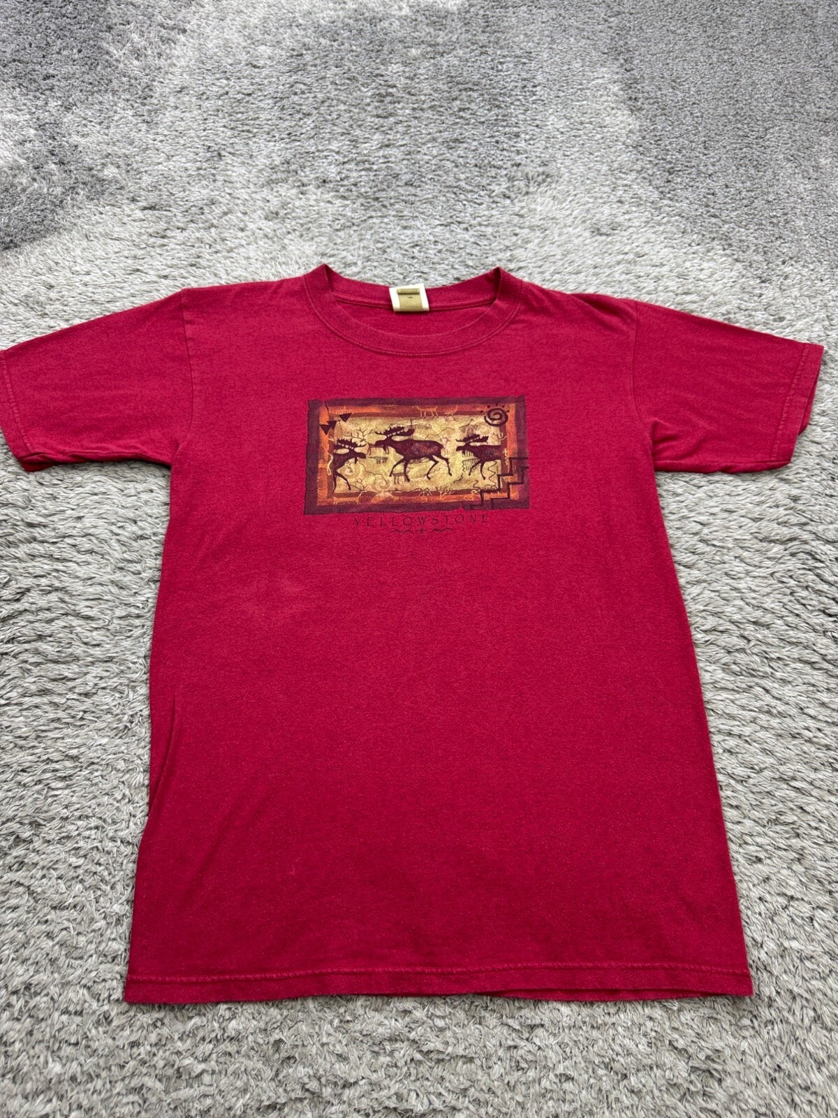 Vtg Yellowstone National Park Shirt Adult Medium Red Graphic ECO Mountain USA
