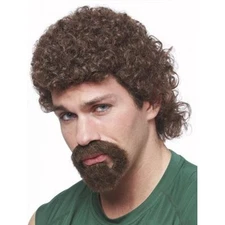 80'S CURLY AFRO MULLET KENNY POWERS EASTBOUND DOWN COSTUME WIG & GOATEE BEARD 