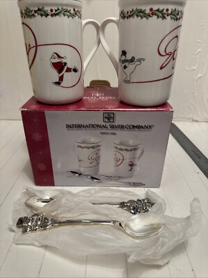 International Silver Co. Holiday Joy 4Pc Mug Set 2 Mugs & Spoons-Snowman Santa