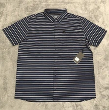 LAIRD HARBOUR AIR Men's XL Button Down Shirt Navy Stripe