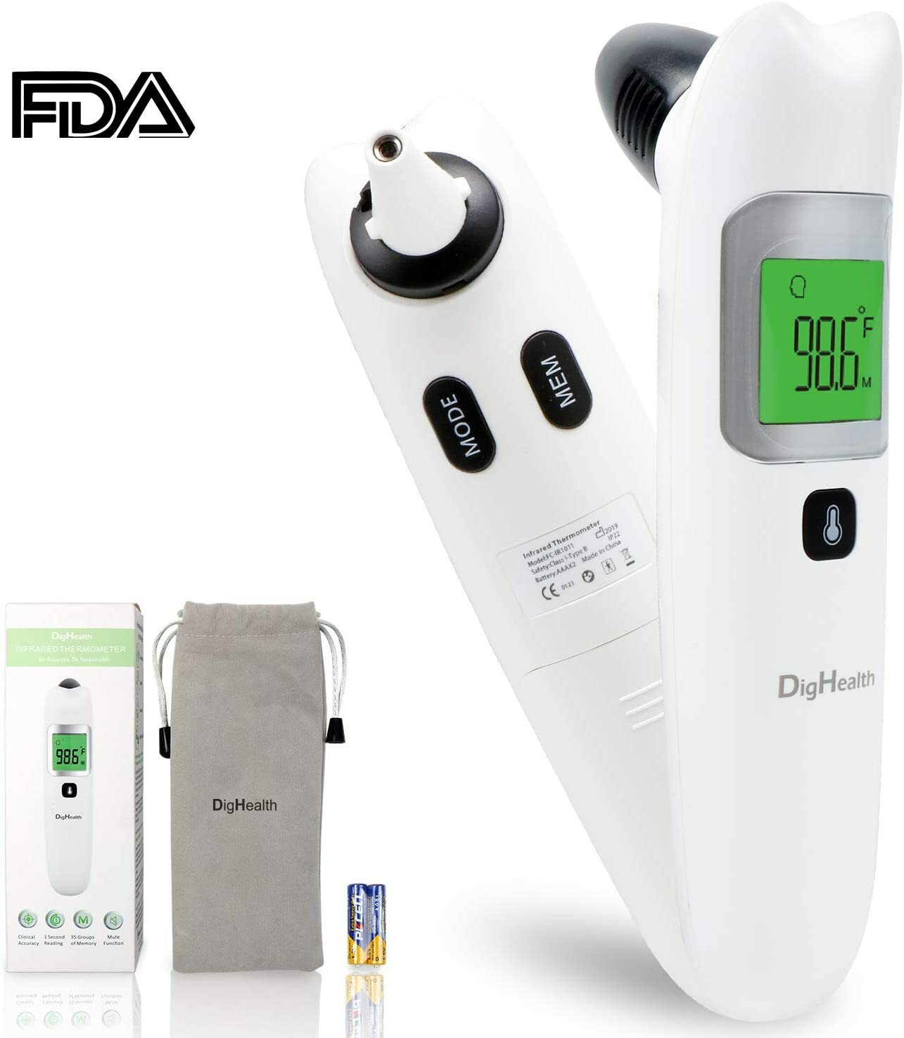 DigHealth Baby Thermometer, Forehead and Ear Thermometer with Fever Alarm and Me