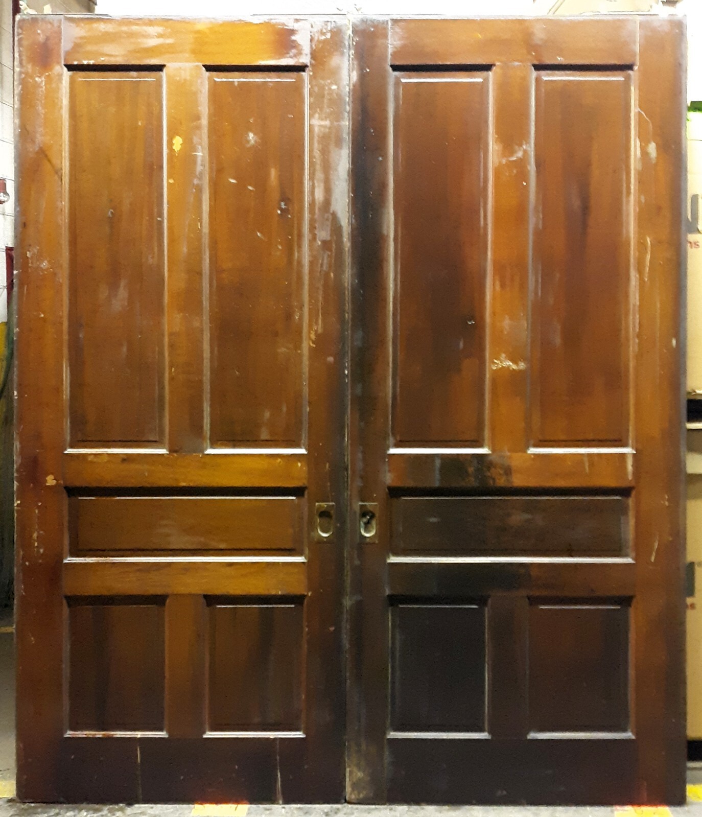 74x90" Pair Antique Vintage Old Pocket Double SOLID Wooden Panels