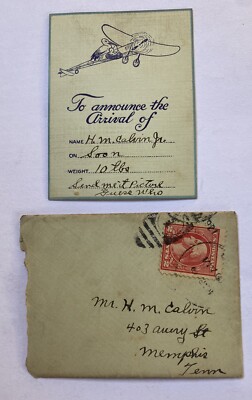 Vintage 1921 Birth Announcement Card w/ Plane & Stork Image Memphis Tennessee TN