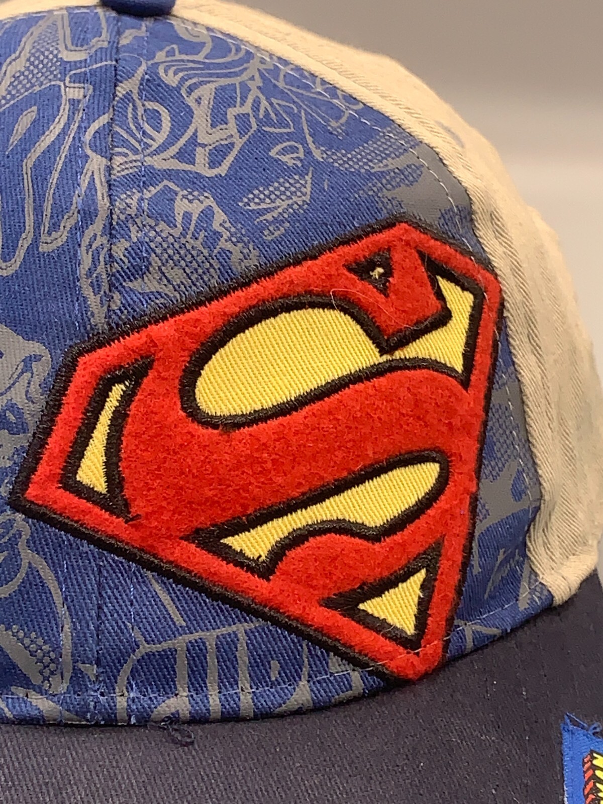 Superman Hat Cap Strapback Adjustable Biege Blue … - image 2