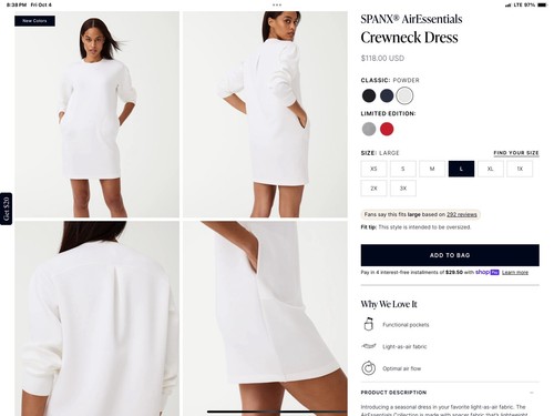 New Spanx AirEssentials Crew Neck Dress White Size Large - Picture 5 of 5