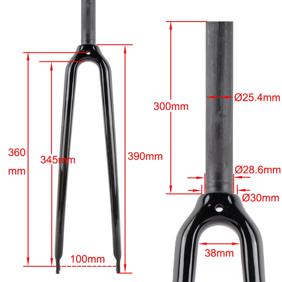 1 Inch Carbon Fiber Fork Straight Tube Road Bike Rigid Fork 700C 25.4mm QR Fork - Image 3 of 4