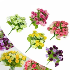 21 Heads Artificial Rose Bud Fake Silk Flowers Bouquet Wedding Party Home Decor