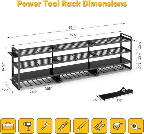 49" W Large Power Tool Organizer Wall Mount 4 Tiers expandable, Black - Bild 6 von 7