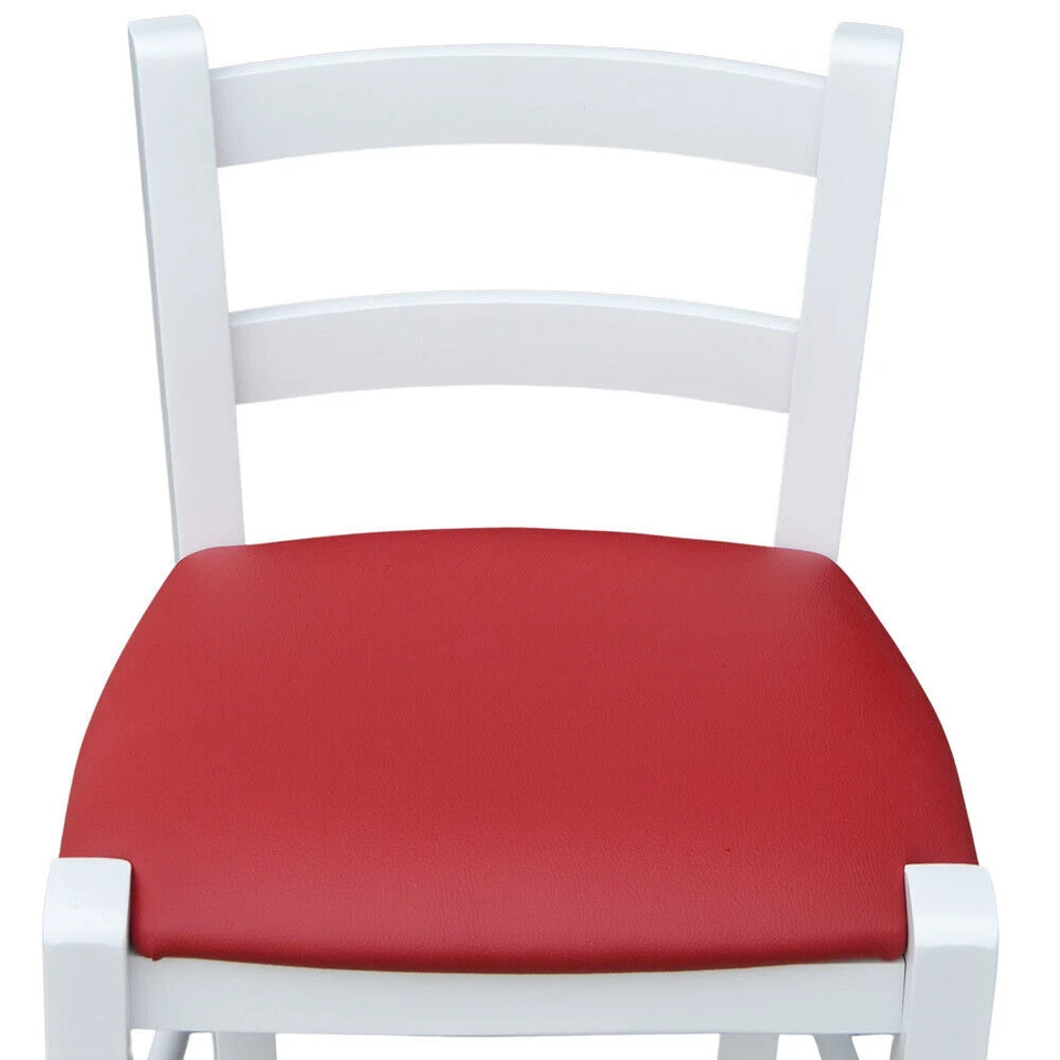 Tabouret De Bar En Bois Blanc Laqué Avec Assise En Similicuir Rouge H 80 Cm - Photo 4/4