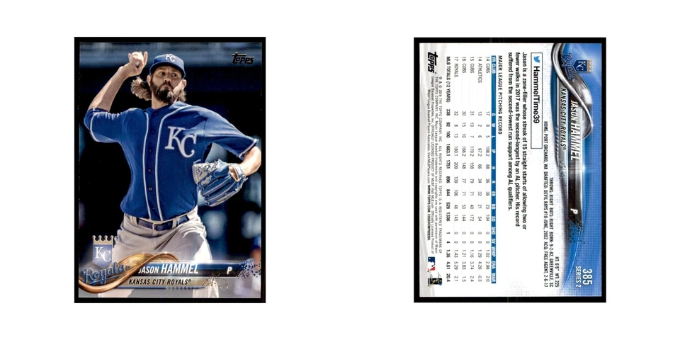 Jason Hammel 2018 Topps #385 Kansas City Royals Baseball Card NM - Image 3 of 3