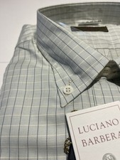 Luciano Barbera Casual Button Down Shirt Size LARGE light Mint Green Check Italy