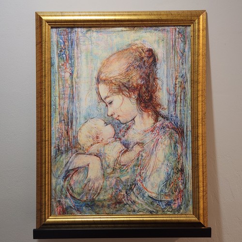 Edna Hibel Framed & SIGNED Print on Canvas - Mother & Baby/Child (21" x 28")
