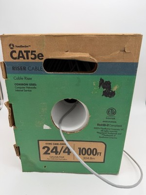 Southwire  Gray 24/4 Solid CU CAT5e  (Riser) Data Cable OPEN BOX 476 Feet