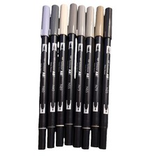 Tombow Dual Tip Water Color Markers Neutral Tones Black Gray Set of 8