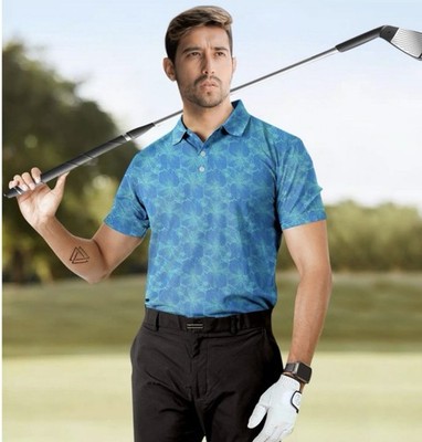 Golf Casual Business Polo Floral Blue By Happy Bay Size S