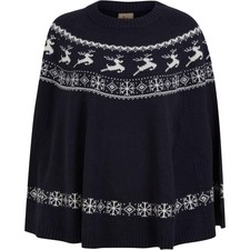 Christmas Evanora Reindeer Print Womens Poncho Cape Navy Stylish Sleeveless