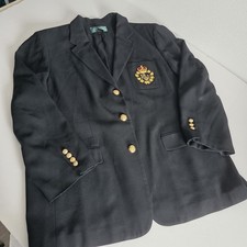 Vintage Ralph Lauren Womens 18W Black Crest Blazer Gold Button Old Money Classic
