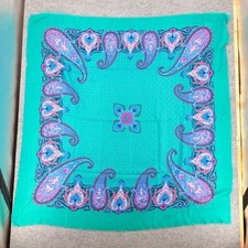 Challis by Berkshire Teal Paisley Scarf Made in Italy Fringe 48x48 Vintage