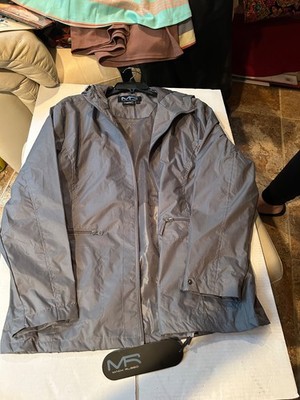Mack Russo Wind Breaker Womens Large Full Zippered Gray Hooded Jacket NWT