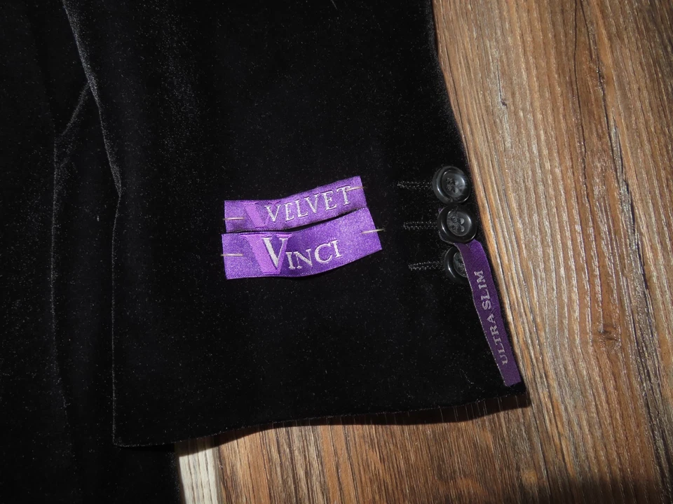 NWOT VINCI Men's Velvet Blazer w/ Leather Trim Size XL BLACK Italy - Image 2 of 4