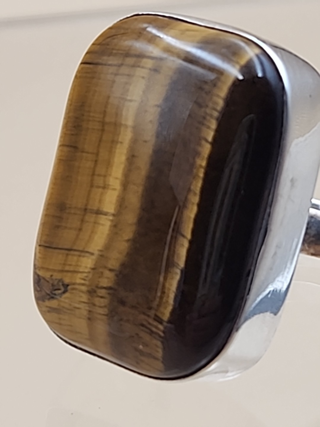 Sterling Silver Rectangular Tigers Eye Ring Size 9 - image 16