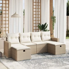 Garden Sofa Set Beige PE Rattan Large Modular Stylish