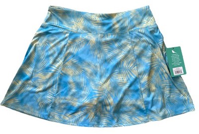NWT 18 Birdies Sz M Womens Skort Blue Green Feather Palm Pickle Ball Golf UPF 50