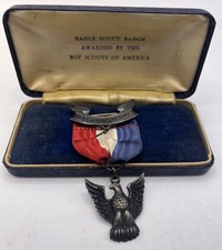 Vintage 1930s EAGLE SCOUT Rank Medal BSA Scouting Award Badge STERLING In Case