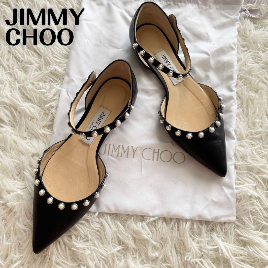 Jimmy Choo Leema Flat Black Pearl Pumps US 6.5 Authentic From Japan RIN
