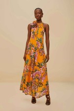 NWT Farm Rio Orange Wonderful Bouquet Maxi Dress XXS