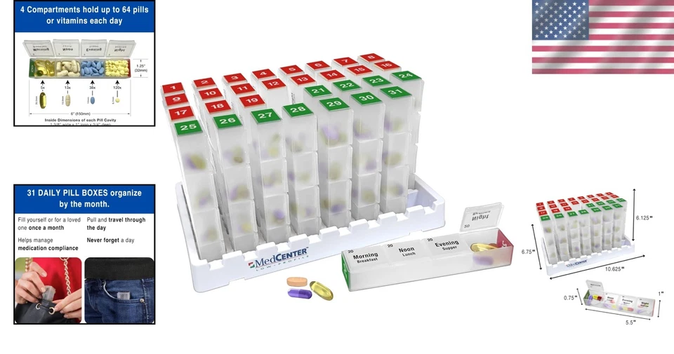 31-Day Pill Box Organizer, 4x Daily, Extra Large Cases - Image 2 of 4