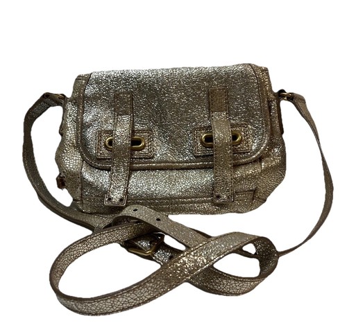 YSL Bag Crossbody Metallic Messenger Small Gold Logo Shoulder Strap Crackle Boho