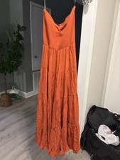 fashion Nova Maxi Dress M Cotton Beige Orange Ruffle Tiered Sleeveless