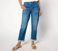 LOGO by Lori Goldstein Regular Boyfriend Jean with Fray Hem Medium Wash 22W New