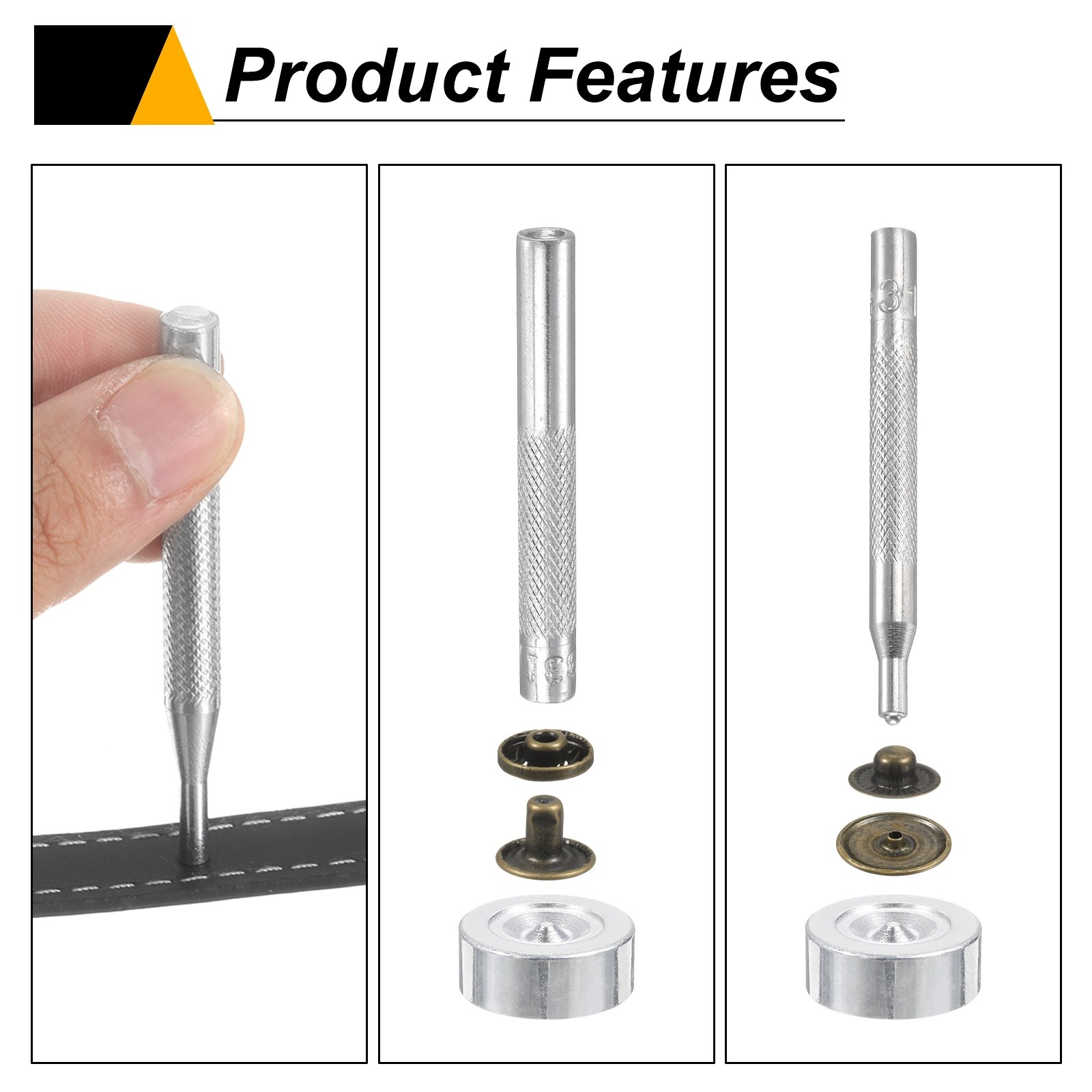 42Set 15mm Leather Snap Fastener Kit 2.76" Long W 4 Install Tools, Bronze