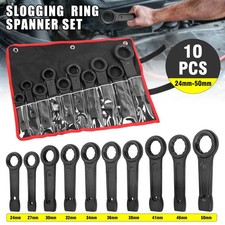 10PCS Heavy Duty Steel Ring Slogging Wrench Single Ring Box End Striking Spanner